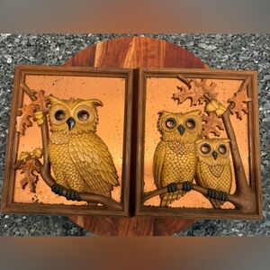 Set Of 2 Coppercraft Guild Owls 3D Picture Wall Hanging 11.5" x 9.5" Vintage